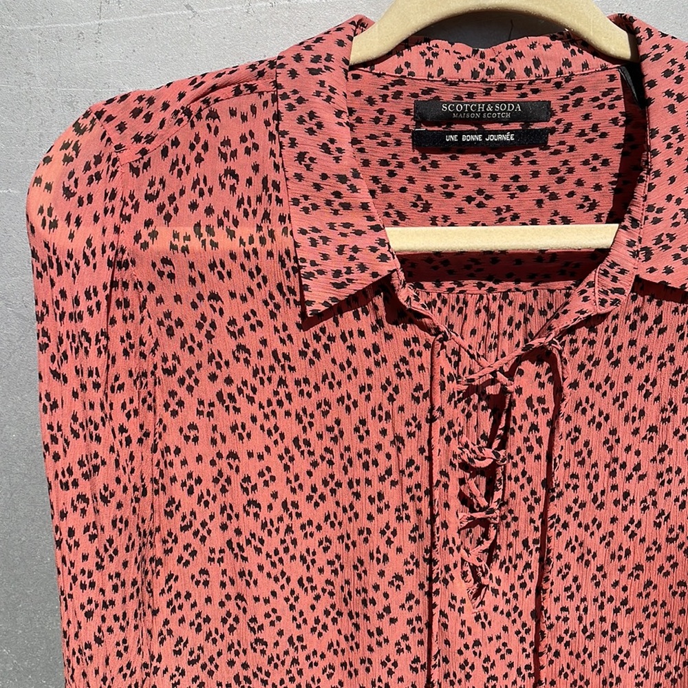 Scotch & Soda Sheer Leopard Spot Lace Up Blouse